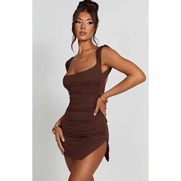 Babyboo Dresses & Skirts - Babyboo NWT Ria Mini Dress Chocolate Brown Size Small Bow Tie Back